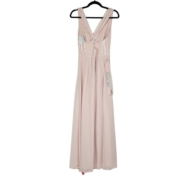 JENNY PACKHAM V-neck Cross Back Crystal Belt Blush Gown - Picture 3 of 9